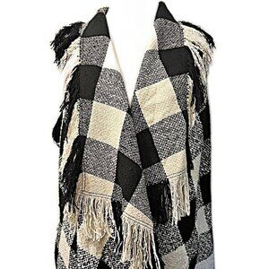 Women's Chelsea & Theodore Black & Cream fringed open front Duster cardigan - XL